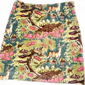 Anthropologie Sleeping on Snow woodland deer floral velvet mini skirt